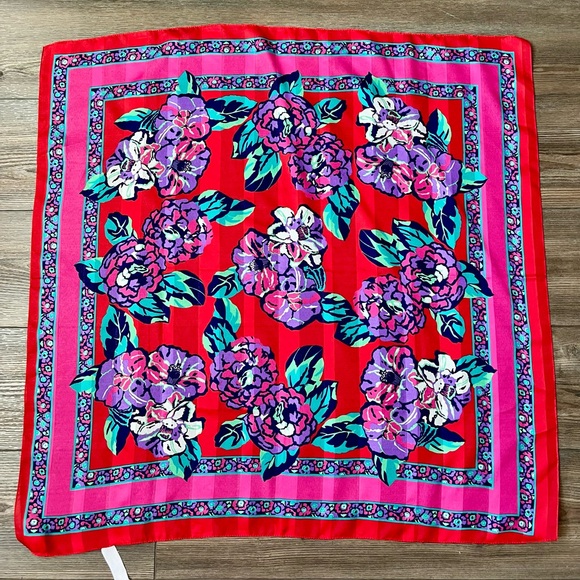 Floral Red Scarf from Italy 30/31 inch - Picture 1 of 9